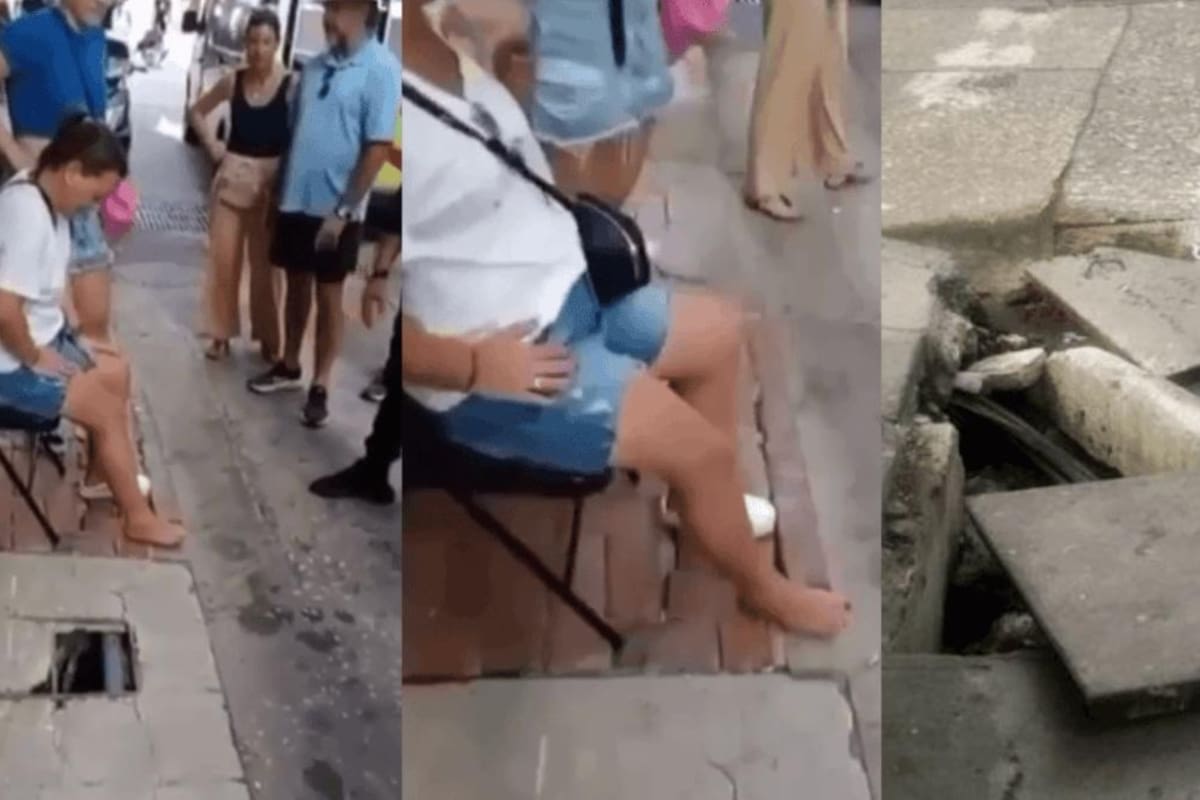 En un video se observa a la mujer, tras ser levantada por varios testigos del hecho, quienes le buscaron una silla