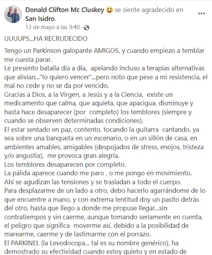 En una publicación en Facebook contó la situación que atraviesa