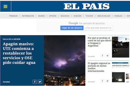 En Uruguay la portada da cuenta de la situación en dicho país, también afectado por el apagón generalizado