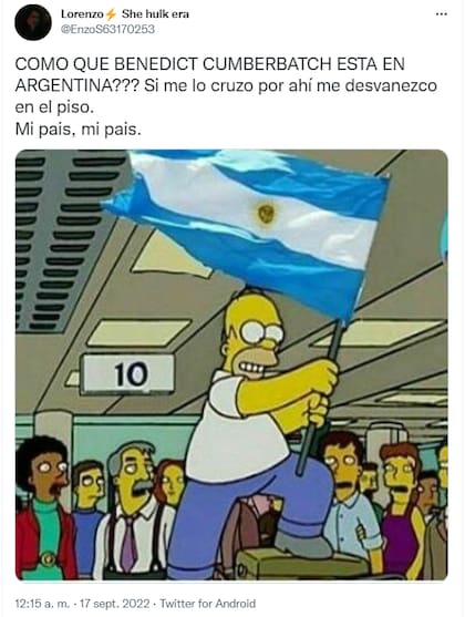 Encontraron a Benedict Cumberbatch de paseo por Buenos Aires y los usuarios reaccionaron con memes (Foto: Captura de Twitter)