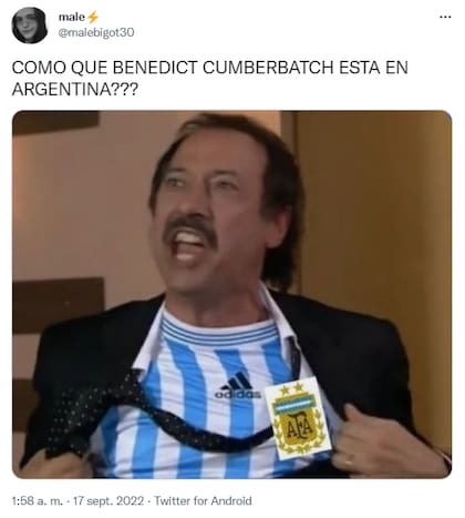Encontraron a Benedict Cumberbatch de paseo por Buenos Aires y los usuarios reaccionaron con memes (Foto: Captura de Twitter)