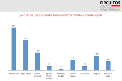 Encuesta de la consultora Circuitos entre candidatos a gobernador de la provincia de Buenos Aires
