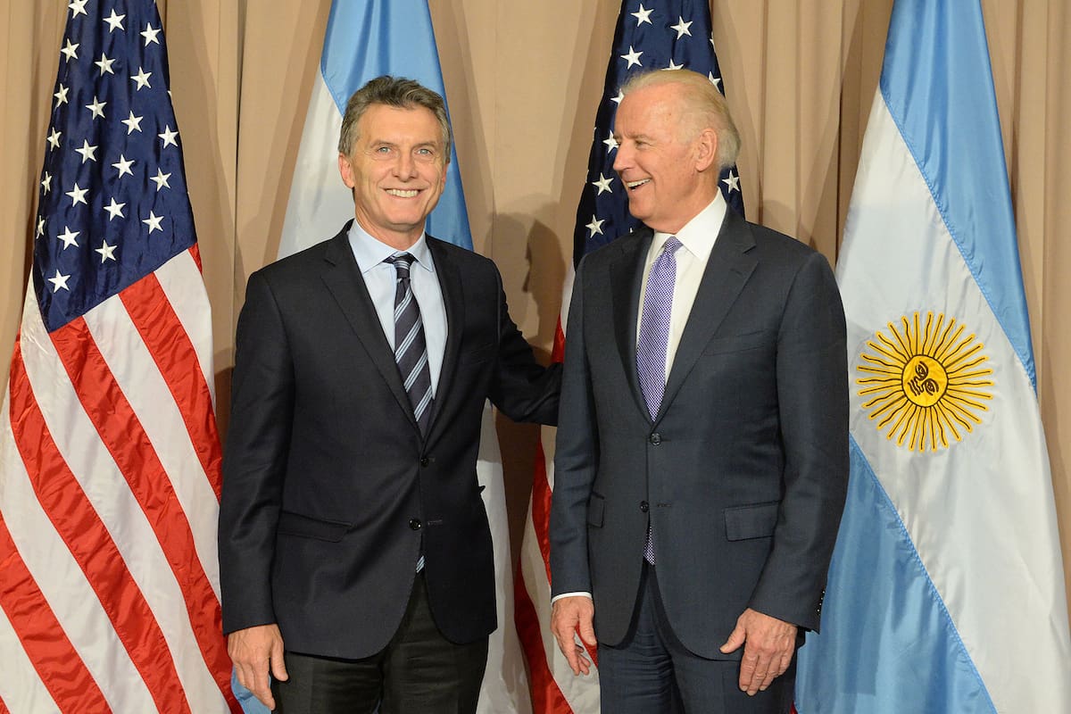 Enero de 2016: el presidente argentino Mauricio Macri, con el vicepresidente norteamericano Joe Biden, durante el Foro Económico Mundial en Davos