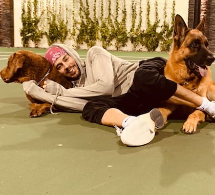 Enrique Iglesias juega con sus mascotas en su cancha de tenis