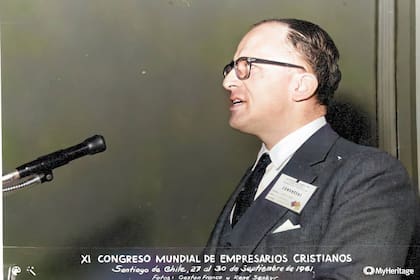 Enrique Shaw en el Congreso Mundial de Empresarios Cristianos, en Santiago de Chile