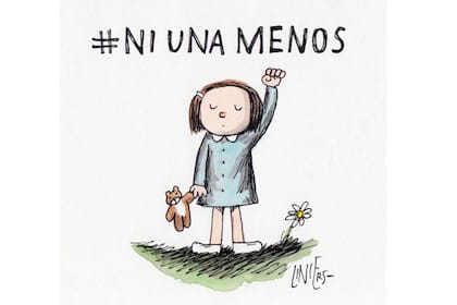 Enriqueta se volvió un ícono del movimiento contra los femicidios. “Es un dibujo que no debería existir". En 2017, le rindió un sentido homenaje a Micaela García, la joven asesinada en Gualeguay, cuya foto de rostro sonriente con la remera de Enriqueta con el puño en alto circuló en los medios