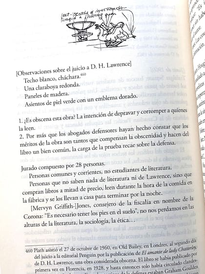 Entrada de los diarios de Plath con un dibujo de la poeta (junio de 1960)