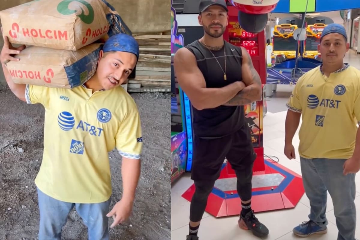 Entre cargar bolsas de cemento y algunos aparatos del gimnasio, los dos hombres demostraron sus habilidades
