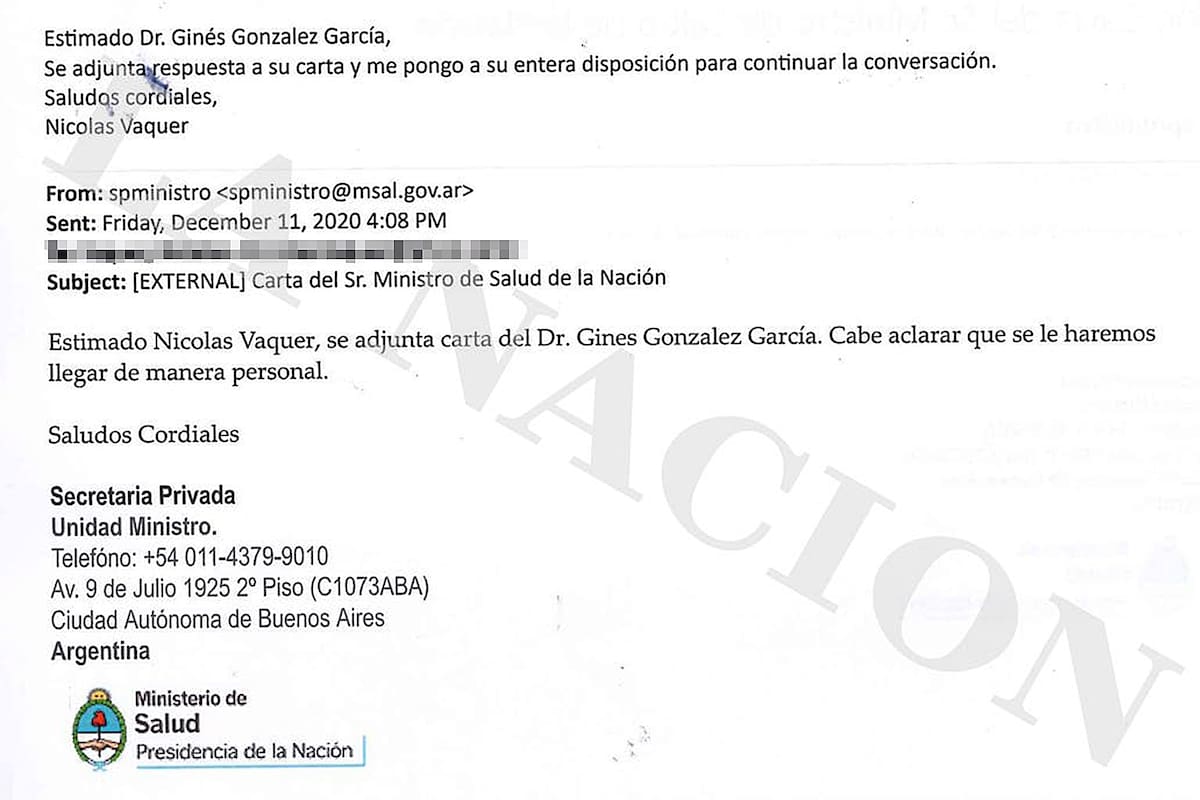 Entre el 11 y el 15 de diciembre pasados se cruzaron correos electrónicos entre Salud y la empresa que muestran las causas del desacuerdo.