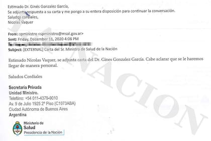 Entre el 11 y el 15 de diciembre pasados se cruzaron correos electrónicos entre Salud y la empresa que muestran las causas del desacuerdo.