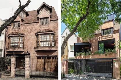 Entre el ladrillo (que conserva sus molduras) y las tejas, sobresalen bloques de chapa negra que albergan balcones y encuadran las nuevas ventanas de aluminio, reemplazo de las bow windows de madera.