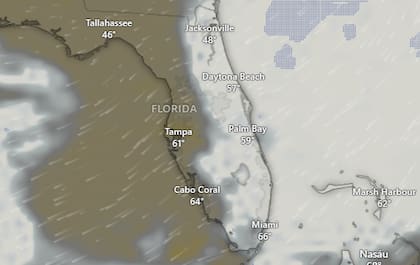 Entre martes y miércoles, varias ciudades de Florida podrían tener lluvia y bajas temperaturas por la influencia de la tormenta invernal