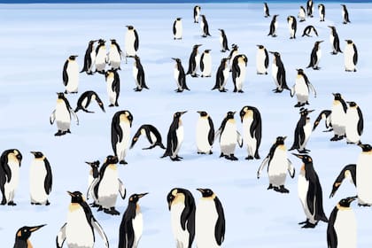 Entre todos los animales hay cuatro pingüinos con sombrero