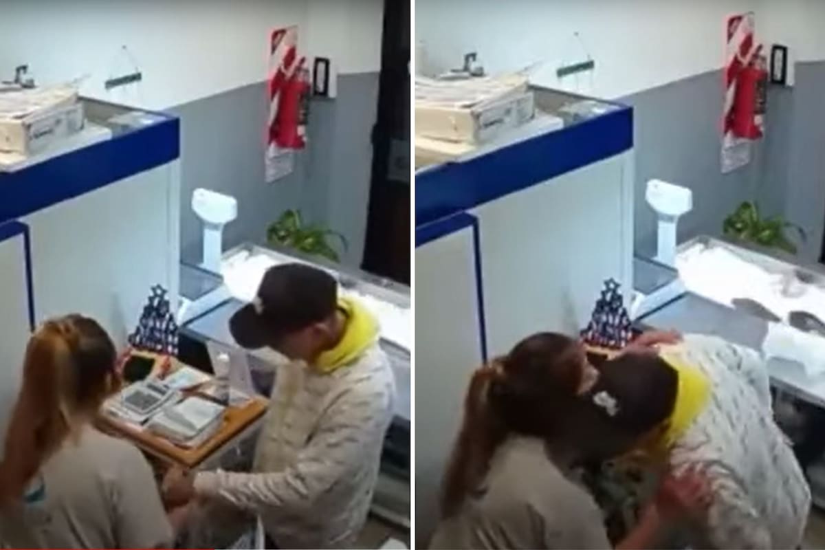 Entró a robar a una pescadería y se despidió con un beso