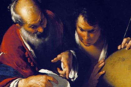 Eratóstenes enseñando en Alejandría, una pintura de Bernardo Strozzi (s. XVII)