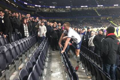 Eric Dier, jugador del Tottenham, intenta defender a su hermano de una agresión en la tribuna.