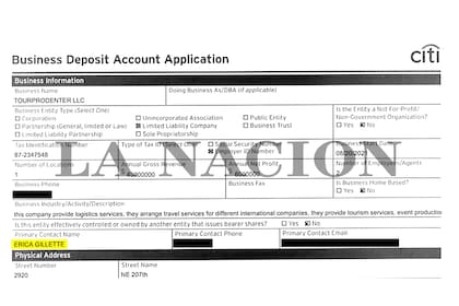 Erica Gillette aparece como contacto principal en la cuenta de TourProdEnter del Citibank
