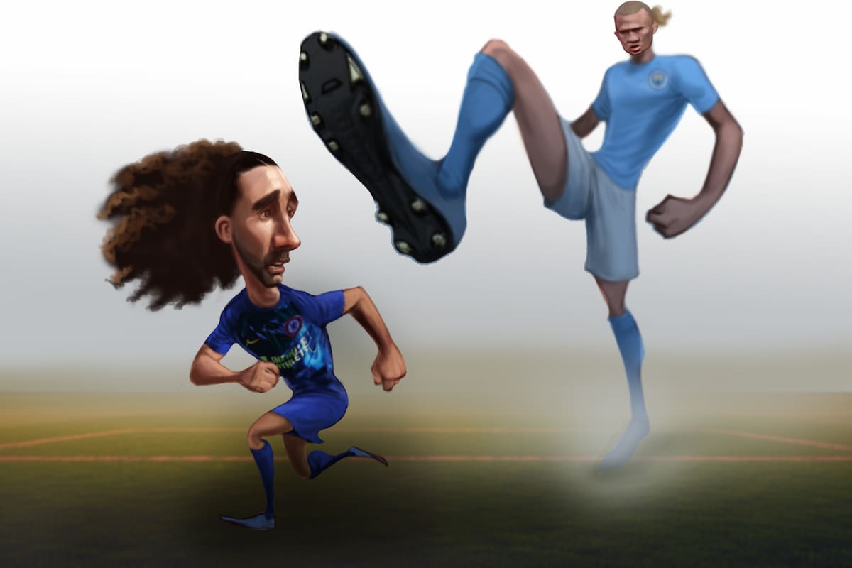 Erling Haaland, con 100 partidos en Manchester City, "pasó por arriba" a Marc Cucurella, de Chelsea, en el duelo de los 1000 millones de libras