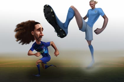 Erling Haaland, con 100 partidos en Manchester City, "pasó por arriba" a Marc Cucurella, de Chelsea, en el duelo de los 1000 millones de libras