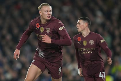 Erling Haaland del Manchester City celebra tras anotar el encuentro de la Liga Premier ante el Brighton el sábado 9 de noviembre del 2024. (AP Foto/Alastair Grant)