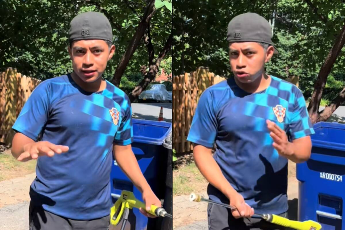 Es migrante y reveló cuánto cobra por limpiar botes de basura en Virginia