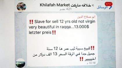 "Esclava a la venta, 12 años, no es virgen, muy hermosa, en Raqqa, US$13.000".