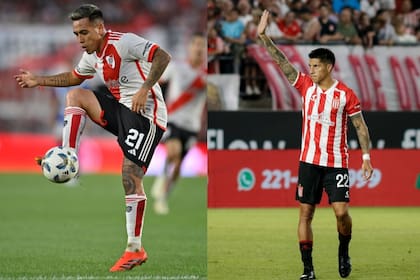 Esequiel Barco y Enzo Pérez intentarán comandar a sus equipos hacia un nuevo título (fotos de X de River Plate y Estudiantes).