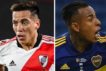 Esequiel Barco y Sebastián Villa, figuras de los ataques de River y Boca en el superclásico de este domingo, por la Copa de la Liga Profesional.