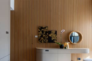 Espacio 001, by Julia Saramaga y Cristela Caviglia: los Acoustic Panels de Patagonia Flooring se llevan el protagonismo del dormitorio principal.