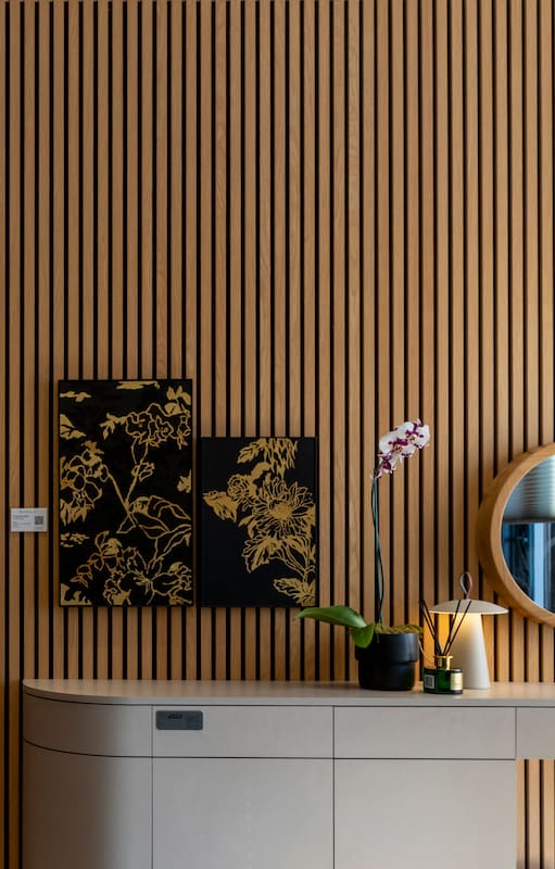Espacio 001, by Julia Saramaga y Cristela Caviglia: los Acoustic Panels de Patagonia Flooring se llevan el protagonismo del dormitorio principal.