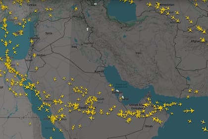 Espacio aéreo de Oriente Medio, 3 de marzo, 1:30 p. m. (Flightradar24)