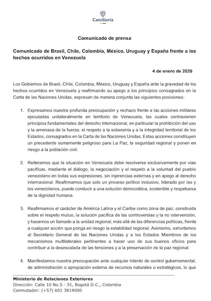 España, Brasil, Chile, Uruguay, Colombia y México rechazaron la intervención de Estados Unidos
