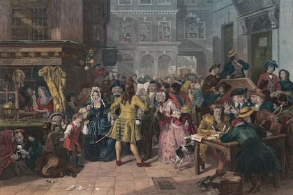 Explota la burbuja especulativa de la Compañía de los Mares del Sur en 1720 (E.M. Ward, 1843)