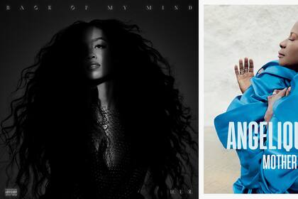 Esta combinación de fotografías la portada del álbum "Back of My Mind" de H.E.R., izquierda, y la portada del álbum "Mother Nature" de Angélique Kidjo. (MBK Entertainment-RCA via AP, left, and Universal Music via AP)
