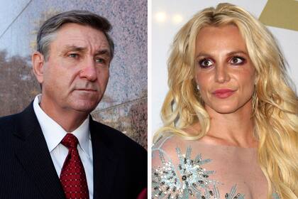 Esta combinación de fotografías muestra a Jamie Spears (izquierda) padre de la cantante Britney Spears, mientras sale de un tribunal el 24 de octubre de 2012 en Los Ángeles. En el lado derecho se muestra a la cantante en un evento el 11 de febrero de 2017, en Beverly Hills, California. (AP Foto)