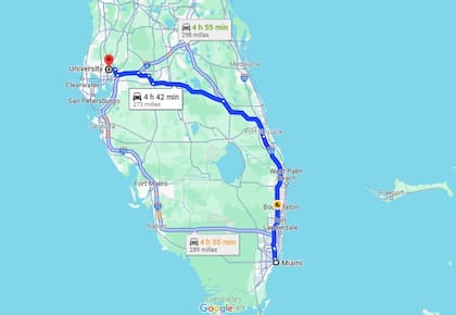 Esta es la ruta más rápida para llegar desde Miami a Universidad