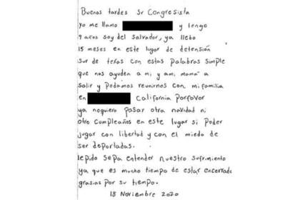 Esta es una de las cartas que le envió Luisa a los congresistas