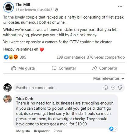 Esta fue la publicación del restaurante
