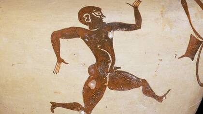 Esta imagen aparece en una ánfora encontrada en Rodas y data del año 500 A.C., época en la que las carreras se hacían en línea recta