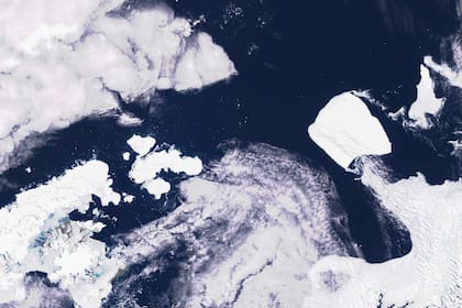 Esta imagen provista por Maxar Technologies muestra el Témpano A23a desplazándose por el mar cerca de la Antártida, 15 de noviembre de 2023. Uno de los témpanos más grandes del mundo, el A23a, parece estar a la deriva fuera de las aguas antárticas después de permanecer anclado durante más de tres décadas, según el British Antarctic Survey. (Imagen satelital ©2023 Maxar Technologies via AP)