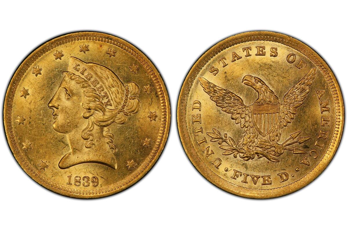 Esta moneda de oro de 5 dólares acuñada en 1839 dentro de la serie Liberty Head se convirtió en una pieza de alto valor en el mercado numismático