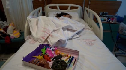Esta niña pequeña, que se cree que tiene entre cinco y seis años, tiene una contusión en la cabeza y múltiples fracturas.