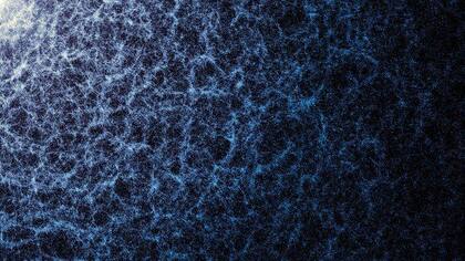 Esta pequeña parte del mapa muestra la estructura a gran escala del universo, creada por la gravedad. Cada punto representa una galaxia. Las zonas más densas indican regiones donde las galaxias y los cúmulos de galaxias se han agrupado para formar los filamentos de la red cósmica.