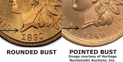 Esta serie se divide en dos variantes: aquellas en las cuales el busto del nativo aparece redondeado, y en las cuales aparece puntiagudo