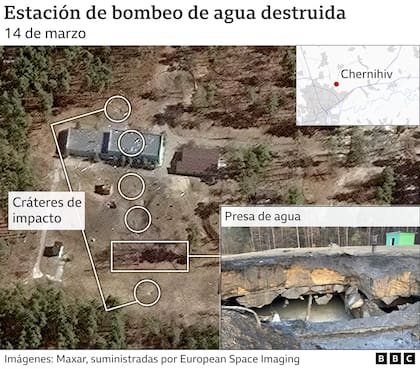 Estación de bombeo de agua que fue destruida