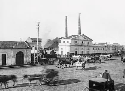 Estación Retiro y Compañía Primitiva de Gas, ca. 1890. Estaba donde hoy está la Torre Monumental, en las actuales Av. Libertador y Ramos Mejía.