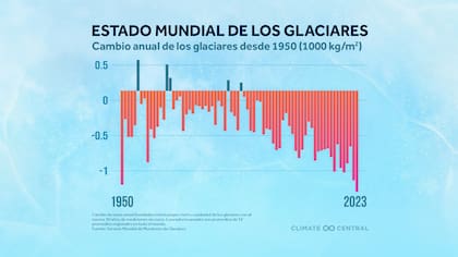 Estado mundial de los glaciares desde 1950 hasta 2023