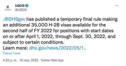 Estados Unidos busca a trabajadores extranjeros para ocupar vacantes