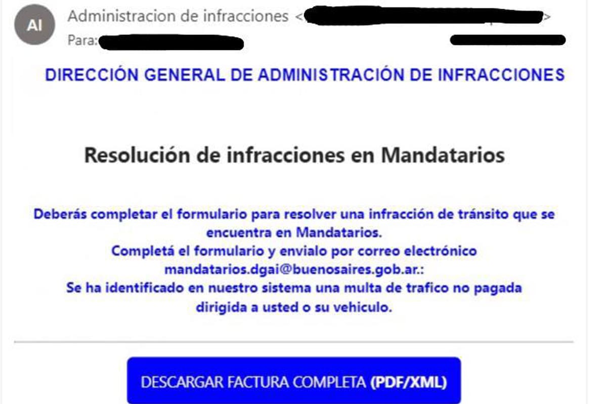 Estafas virtuales: : el virus que llega en un mail como aviso de multas adeudadas