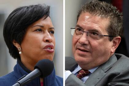 La alcaldesa del Distrito de Columbia, Muriel Bowser, y el propietario de la franquicia de NFL Washington Redskins, Dan Snyder.